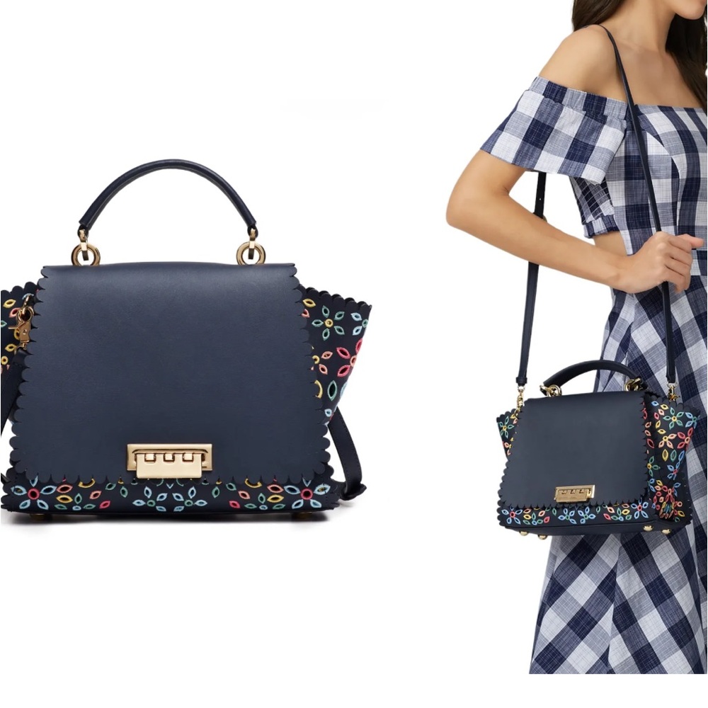 ZAC Posen Eartha Medium Soft Top Handle Bag w/multi flower embroidered cutouts
